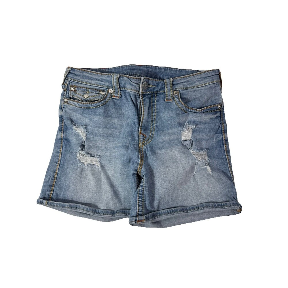 True Religion Straight Jean Shorts Distressed Cuffed Women’s Size 29 (32x14)